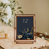 Midnight Blue Gold Luxe Floral Wedding Table Kaart