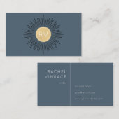 Midnight Blue Gold Monogram Halo Visitekaartje (Voorkant / Achterkant)