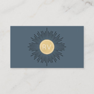 Midnight Blue Gold Monogram Halo Visitekaartje