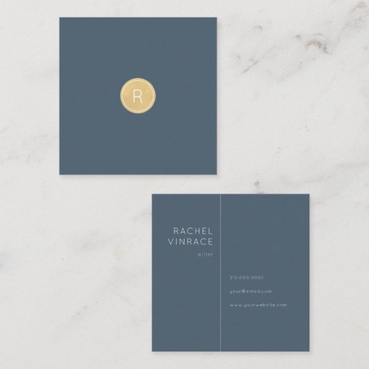 Midnight Blue Gold Monogram Vierkant Visitekaartje (Voorkant / Achterkant)