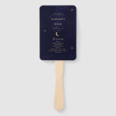 Midnight Blue Gold Moon Stars Wedding Programma Handwaaier (Voorkant)