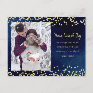 Midnight Blue Gold Peace Love Joy Holiday gedemons Briefkaart