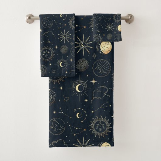 Midnight Blue Gold Star sterrenbeeld Patroon Bad Handdoek (Insitu)