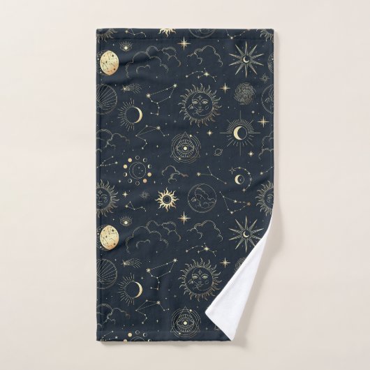 Midnight Blue Gold Star sterrenbeeld Patroon Bad Handdoek (Handdoek)