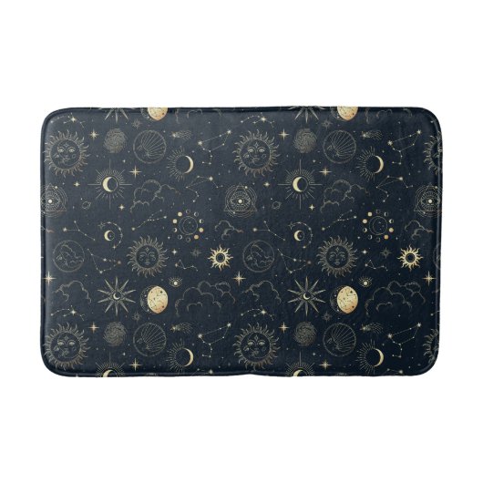 Midnight Blue Gold Star sterrenbeeld Patroon Badmat (Voorkant)