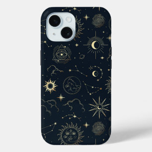 Midnight Blue Gold Star sterrenbeeld Patroon iPhone 15 Case