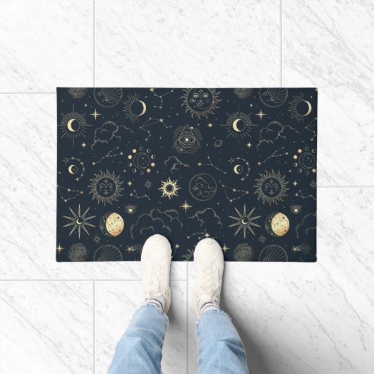 Midnight Blue Gold Star sterrenbeeld Patroon Deurmat (Binnen)