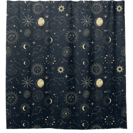 Midnight Blue Gold Star sterrenbeeld Patroon Douchegordijn (Voorkant)