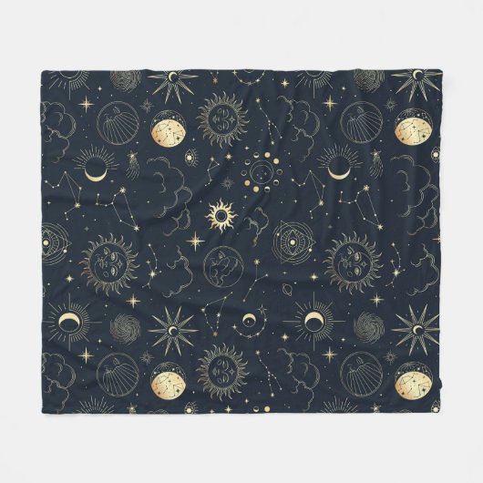 Midnight Blue Gold Star sterrenbeeld Patroon Fleece Deken (Voorkant (Horizontaal))