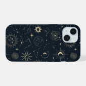 Midnight Blue Gold Star sterrenbeeld Patroon iPhone 15 Case (Achterkant horizontaal)