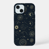 Midnight Blue Gold Star sterrenbeeld Patroon iPhone 15 Case (Achterkant)