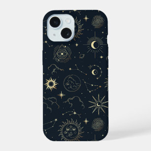 Midnight Blue Gold Star sterrenbeeld Patroon iPhone 15 Case