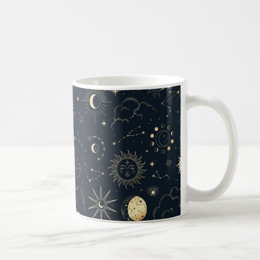 Midnight Blue Gold Star sterrenbeeld Patroon Koffiemok (Rechts)