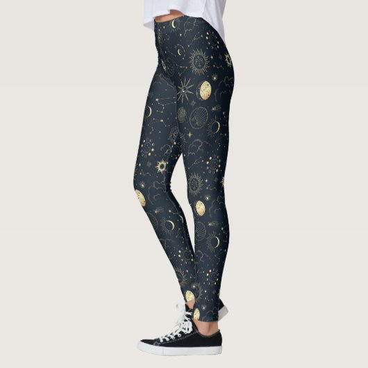 Midnight Blue Gold Star sterrenbeeld Patroon Leggings (Links)