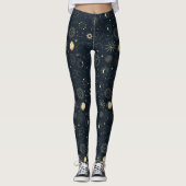 Midnight Blue Gold Star sterrenbeeld Patroon Leggings (Voorkant)