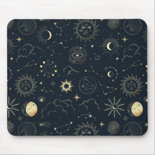 Midnight Blue Gold Star sterrenbeeld Patroon Muismat