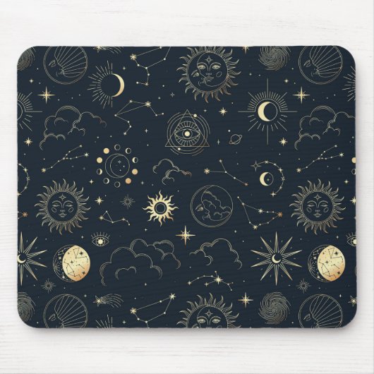Midnight Blue Gold Star sterrenbeeld Patroon Muismat (Voorkant)