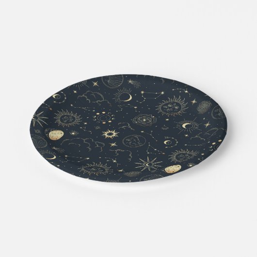 Midnight Blue Gold Star sterrenbeeld Patroon Papieren Bordje (Gekanteld)