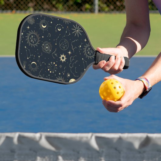 Midnight Blue Gold Star sterrenbeeld Patroon Pickleball Paddle (Insitu)