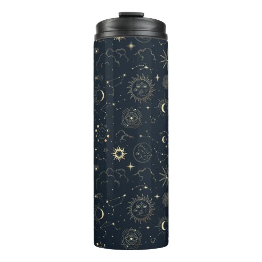 Midnight Blue Gold Star sterrenbeeld Patroon Thermosbeker (Voorkant)