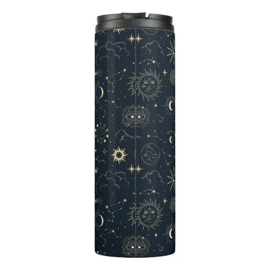 Midnight Blue Gold Star sterrenbeeld Patroon Thermosbeker (Achterkant)