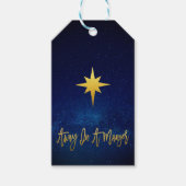Midnight Blue Gold Star weg in een kribbe kerst Cadeaulabel (Voorkant)
