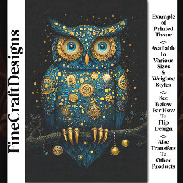 Midnight Blue & Gold Steampunk Uil BY6 Decoupage Tissuepapier