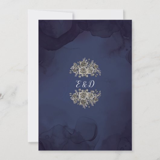 Midnight Blue Gothic Bloemen Foto Bruiloft Save The Date (Achterkant)