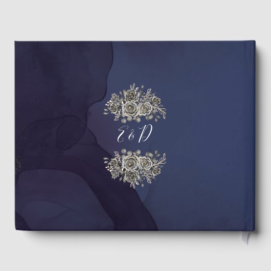 Midnight Blue Gothic Bloemen Rozen Bruiloft Gastenboek (Achterkant)