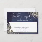 Midnight Blue Gothic Bloemen Rozen Bruiloft RSVP Kaartje (Voorkant)