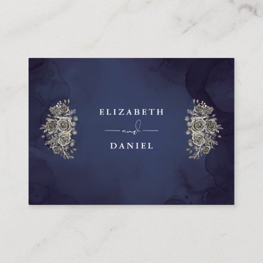 Midnight Blue Gothic Bloemen Wishing Well Bruiloft Informatiekaartje (Achterkant)