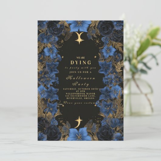 Midnight Blue Gothic Halloween Soirée Kaart (Staand voorkant)
