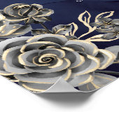 Midnight Blue Gothic Rozen Bloemen Trouwbord Poster (Hoek)