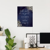 Midnight Blue Gothic Rozen Bloemen Trouwbord Poster (Thuiskantoor)