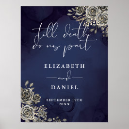 Midnight Blue Gothic Rozen Bloemen Trouwbord Poster