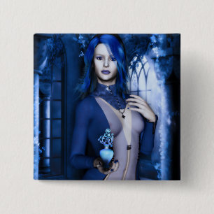 Midnight Blue Gothic Witch Fantasy Vierkante Button 5,1 Cm