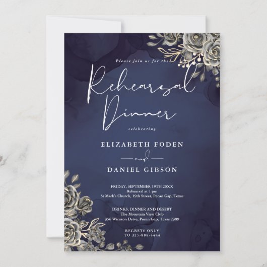Midnight Blue Gotische bruiloft repetitie diner Kaart (Voorkant)