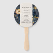 Midnight Blue Goud Bloemen Trouwprogramma Hand Fan Handwaaier (Achterkant)