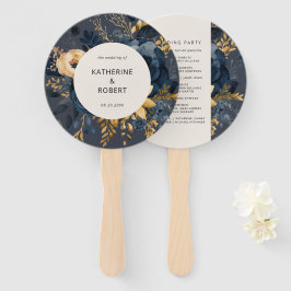Midnight Blue Goud Bloemen Trouwprogramma Hand Fan Handwaaier