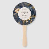 Midnight Blue Goud Bloemen Trouwprogramma Hand Fan Handwaaier (Voorkant)