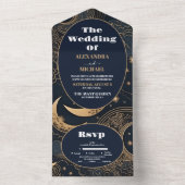 Midnight Blue Goud Hemelse bruiloft All In One Uitnodiging (Binnen)