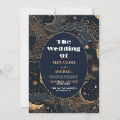 Midnight Blue Goud Hemelse bruiloft Kaart (Voorkant)