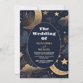 Midnight Blue Goud Hemelse bruiloft Kaart (Voorkant)