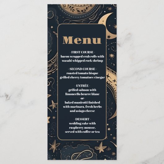 Midnight Blue Goud Hemelse bruiloft Menu (Voorkant)