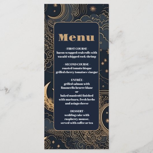 Midnight Blue Goud Hemelse bruiloft Menu (Voorkant)
