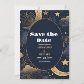 Midnight Blue Goud Hemelse bruiloft Save The Date (Voorkant)
