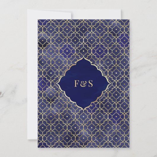 Midnight Blue Goud Marokkaanse Boog Moslim Bruilof Kaart (Achterkant)