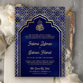 Midnight Blue Goud Marokkaanse Boog Moslim Bruilof Kaart