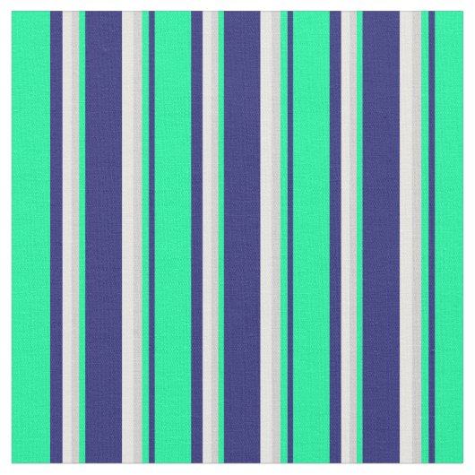 Midnight Blue, Green, Light Grey & Mint Cream Stof (Close Up)