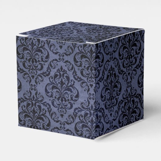 Midnight Blue Grunge Damask Bedankdoosjes (Voorkant Zijde)
